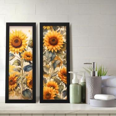 Imagem de Kit 2 Quadros Decorativos Lavabo Aquarela Girassol Floral Flores - Del