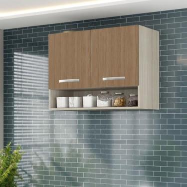 Imagem de Armario Aereo cozinha 2 portas 0,80 cm com nicho Alice Elmo/Marrom HR 