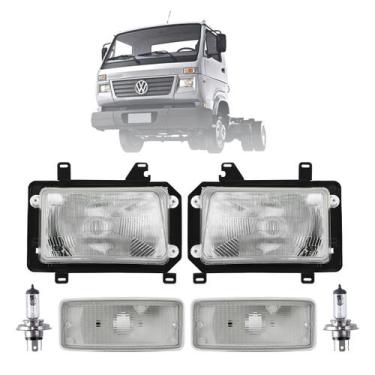 Imagem de Kit Farol Worker Vw 7710 8120 8150 Par Pisca Lâmpada 12v H4 Ano 2000 e