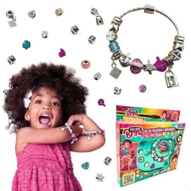 Imagem de Kit Pulseira Berloques Infantil Brinquedo de Montar Acessórios para Meninas a partir de 5 Anos Pulseiras de Plástico Prata Kit de Beleza Presente dia das crianças aniversário natal