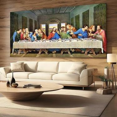 Imagem de Tela Quadro Decorativo para Sala Quarto 100x70 Santa Ceia Religioso Jesus Grande Decoração Retangular