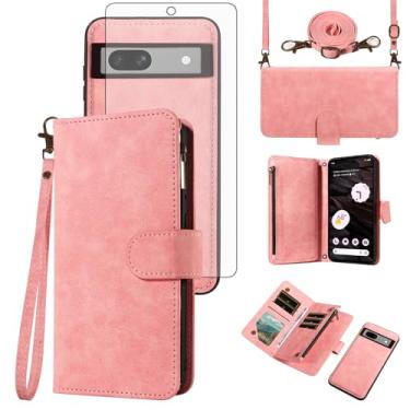 Imagem de Asuwish Capa de celular para Google Pixel 7A 5G 2023 com zíper carteira destacável com protetor de tela de vidro temperado alça transversal alça flip porta-cartões Pixel7A A7 mulheres homens meninas