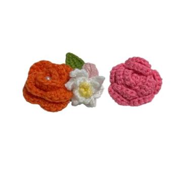 Imagem de Wtanrion Vintage fio trançado crochê rosa flor broche clipe feminino vestido decoração, Small, Acrilonitrila butadieno estireno Ferro, Pérola