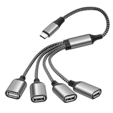 Imagem de Cabo divisor USB C Y 4 em 1, adaptador de 2 metros, USB tipo C macho para 4 conectores USB-A fêmea OTG extensor hub suporta carregamento e transferência de dados para iPhone 16/15 Series, carro,