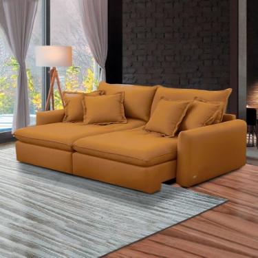 Imagem de Sofá 210cm Retrátil Reclinável Almofadas Caixa Zero Sydney Veludo Terracota G93- Gran Belo