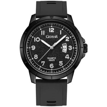 Imagem de GEDIYAR Relógios de pulso analógicos masculinos de quartzo, calendário, data, à prova d'água, grande, grande, para homens, negócios, vestido casual, esportes, A8619 preto, GEDIYAR