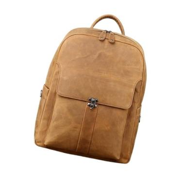 Imagem de Mochila de couro para homens retro negócios simples couro genuíno mochila masculina saco de computador