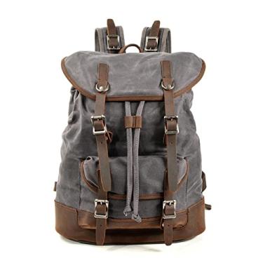 Imagem de Mochila masculina de lona encerada bolsa de viagem de grande capacidade mochila de acampamento masculina vintage mochila para laptop ao ar livre(Green)