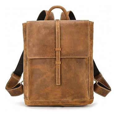 Imagem de Mochila de couro macio para homens moda bolsa de viagem para homens mochila diária para homens(Light Brown)