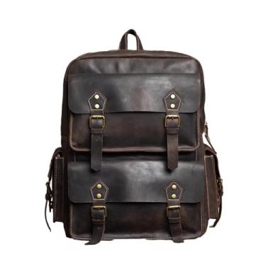 Imagem de Mochila masculina de couro genuíno, mochila vintage de couro de vaca para viagem, bolsa para laptop de grande capacidade para 17 polegadas