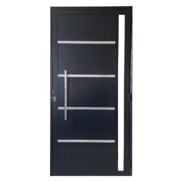 Imagem de Porta Lambril c/friso 2,10x80 lado ESQUERDO L-25 no alum. preto c/puxador redondo e vidro lateral