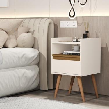 Imagem de Mesa de Cabeceira Suspensa e com Pés Milleide com Porta Cor Off white 