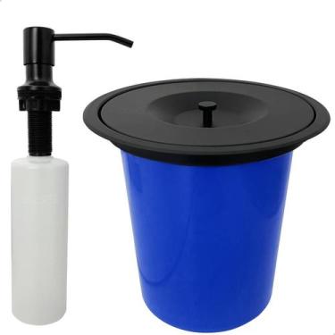 Imagem de Lixeira De Embutir Preto Fosco 5 Litros E Dispenser Dosador Detergente