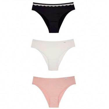 Imagem de Kit Calcinha Del Rio Feminina 3 PeçasBiquíni - DELRIO, Preto, Branco, 