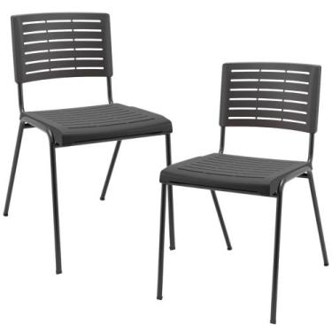 Imagem de Kit 02 Cadeiras Empilhável Fixa Escritório Multiuso Base Preta Kimi P0