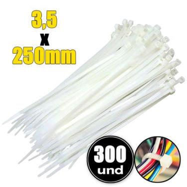 Imagem de Abraçadeira Nylon Presilha Cinta 25cm X 3,6mm 300 Und - CERTTA, Branco