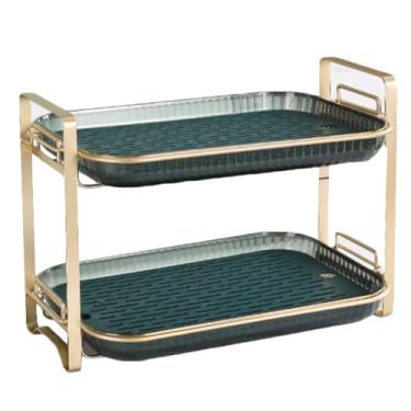 Imagem de Escorredor de pratos com moldura de metal, suporte de prato de 2 camadas, escorredor conciso, bandeja de drenagem de plástico ABS, suporte de pratos durável para pratos, facas, colheres, balcão de