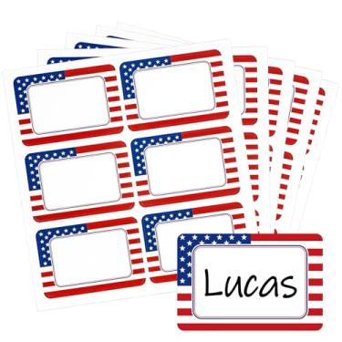 Imagem de Whaline 180 peças adesivos patrióticos com etiqueta de nome 4 de julho, bandeira americana, retangular, placa de identificação, decalques para o dia da independência, escritório, material escolar