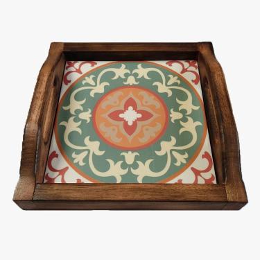 Imagem de Bandeja Café Da Manhã Madeira Maciça Com Azulejo Azulejo G2