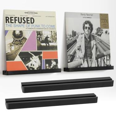 Imagem de Axeman Suporte de parede de prateleira de disco de vinil de madeira, prateleiras flutuantes para LPs, CD, suporte de álbum, borda de madeira elegante para armazenamento de discos de vinil, decoração