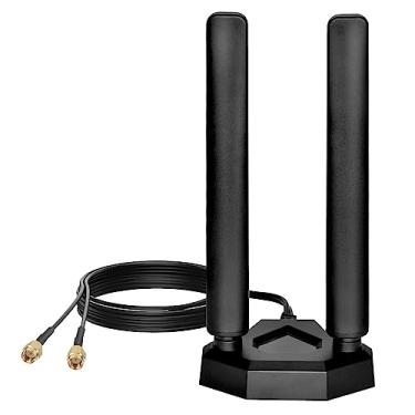Imagem de Nelawya Antena WiFi 6E Tri Band 8dBi 2,4GHz 5,8GHz 6Ghz Base Magnética Adaptador RP-SMA Antena Bluetooth Compatível com PC Desktop Computador PCI-E Cartão WLAN Wireless WiFi 6E Router