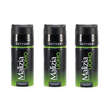 Imagem de Desodorante Spray Vetyver Kit 3x150ml Malizia Masculino Fragrância Intensa