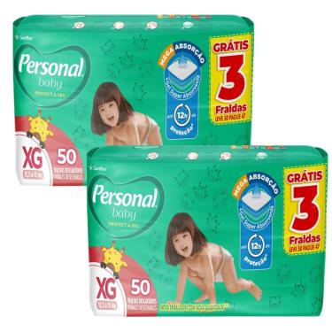 Imagem de Kit Fralda Descartável Infantil Personal Baby XG-100 unidades