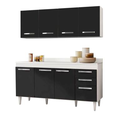 Imagem de Armário Aéreo Parma E Balcão Para Pia Com Tampo 150cm Lisboa Branco-preto - Lumil