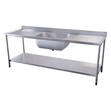 Imagem de Mesa com Cuba e Prateleira Lisa Atual Inox em Aço Inox 304 mc-pl 1,5 Metro