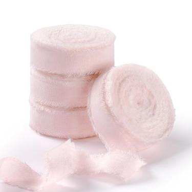 Imagem de FAKILO Fita de algodão rústico natural com borda desgastada, rosa claro 100% fita de algodão 100% 5/20.3 cm x 24yds para buquês de casamento vintage, convites, chá de bebê, embrulho de presente