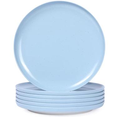 Imagem de Webbylee Conjunto de 6 pratos de jantar de melamina de 26 cm - Pratos de servir duráveis perfeitos para uso ao ar livre na cozinha, lavável na lava-louças, resistente a arranhões - azul e bege