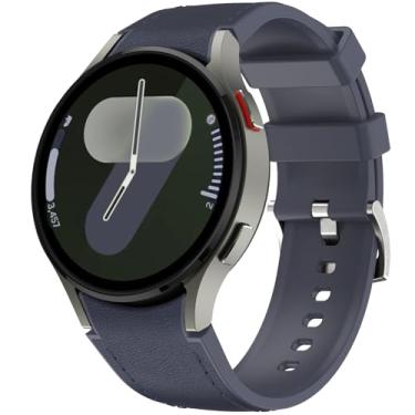 Imagem de Pulseira de couro compatível com Samsung Galaxy Watch 7 6 5 4 FE 40 mm e 44 mm, relógio macio sem lacunas de 20 mm 6 Classic 43 mm 47 mm 5 Pro 45 mm 4 Classic 42 mm 46 mm para homens e mulheres (azul