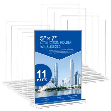 Imagem de PUWTN Suporte De Acrílico Para Placas 5X7 - Pacote Com 11 Suportes Exposição Transparentes, Verticais Fotos Mesas, Panfletos Em Formato T Dupla Face, Porta-Retratos Plástico Quadros, Porta-Placas Lo