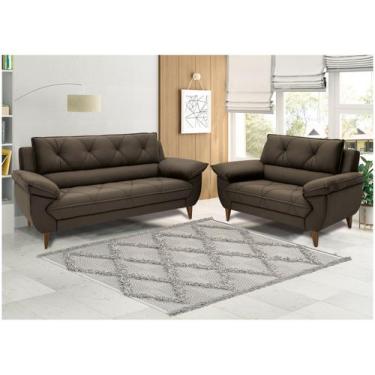 Imagem de Conjunto de Sofás 2 e 3 Lugares Malbec Linoforte, Marrom, 3 e 2 lugare