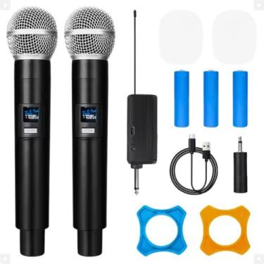Imagem de Kit 2 Microfones Sem Fio Profissional Recarregável Ideal Para Karaokê 