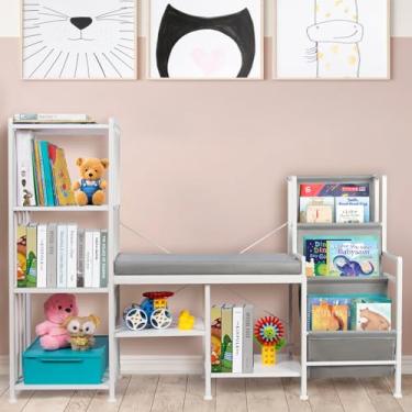 Imagem de HYCFYJR Cantinho De Leitura Infantil Com Espaço Para Armazenamento, Prateleiras Para Livros De Berçário E Estante Infantil Com Cantinho De Leitura, Estante Para Bebês E Organizador De Brinquedos, E
