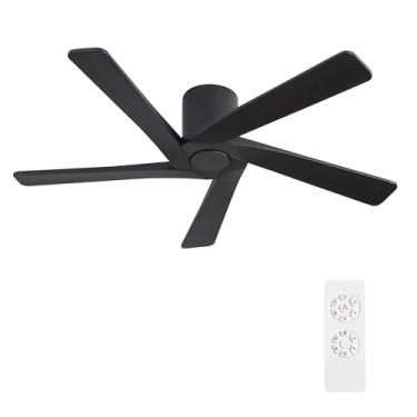 Imagem de WINGBO Ventiladores De Teto Cc Embutidos De 54 Polegadas Sem Luzes, 5 Lâminas De Madeira Maciça Esculpida, Motor Cc Reversível De 6 Velocidades, Ventilador De Teto Hugger De Baixo Perfil Sem Luzes