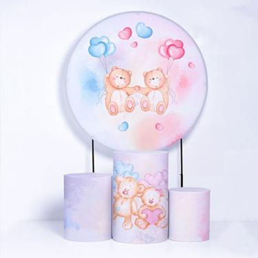 Imagem de Kit Painel de Festa Redondo e Trio de Cilindros Chá Revelação- Fera Print