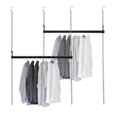 Imagem de Haste de armário para pendurar, 2 peças de varões ajustáveis de largura e altura para pendurar roupas, varões de armário de 45,7 a 68,6 cm para economizar espaço, armário de pendurar duplo, hastes