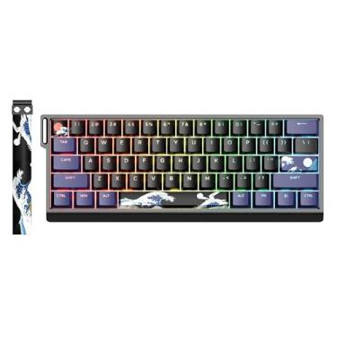 Imagem de HITIME Teclado Com Alça X Xvx 60%, Teclado Gamer H61 Com Fio De Alumínio, Hot Swap, Teclas Pbt De Anime Kanagawa, Retroiluminação Rgb, Perfil Cereja, Almofadas De Absorção De Som, Interruptor Linea