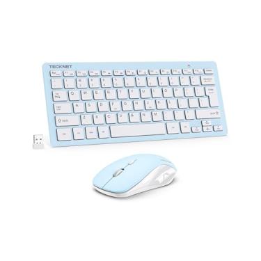 Imagem de TECKNET Conjunto de teclado e mouse sem fio, mini teclado e mouse sem fio de 2,4 GHz, silencioso, ajustável, 1600 DPI, clique silencioso, sem atrasos para computador, laptop, PC, Windows, Mac, Chrome