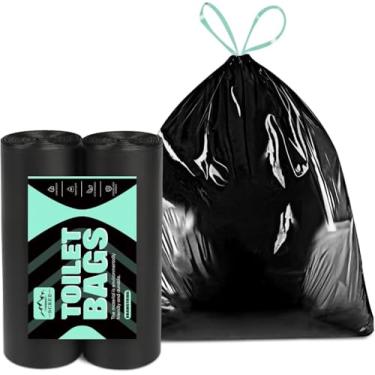 Imagem de Sckee Pacote com 50 forros de lixo resistentes, sacos de penico à prova de vazamento com cordão, sacos de balde de vaso sanitário portáteis para caminhadas, viagens de carro, caminhão, trailer