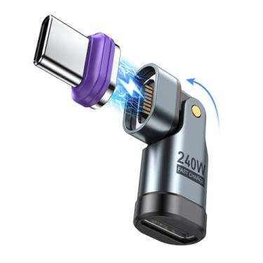 Imagem de Adaptador magnético PD 240W 16PIN 180 graus USB C (1 unidade)/adaptador USB C 90 graus/conector C de ângulo reto/adaptador C para C para 1 telefone série 16/15, Ma-Book Pro/1Pad Series, Samsung Galaxy