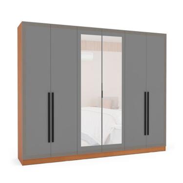 Imagem de Guarda-Roupa Casal com Espelho Valência 6 Portas 4 Gavetas Freijó e Cinza