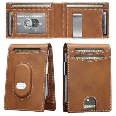 Imagem de furid Carteira masculina para Samsung Galaxy SmartTag2: carteira minimalista fina compatível com etiqueta Samsung Tracker - Carteira de couro dobrável com bloqueio de RFID com clipe para dinheiro