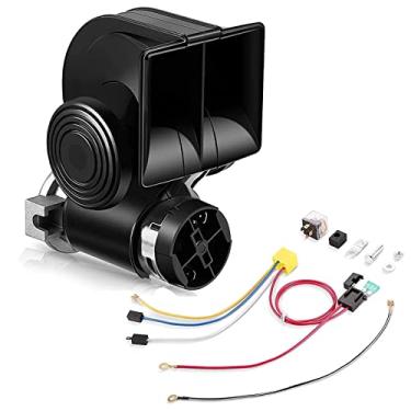 Imagem de HK Buzina de Ar Trem de 12V 150DB com Compressor, Universal para Carro, Caminhão, Motocicleta e Ônibus, Preta, de Zinco Cromado