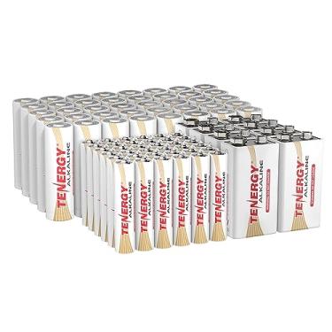 Imagem de Tenergy Pacote com 84 pilhas alcalinas, 40 pacotes AA, 36 pacotes AAA e 8 baterias de tamanho 9V para eletrônicos domésticos