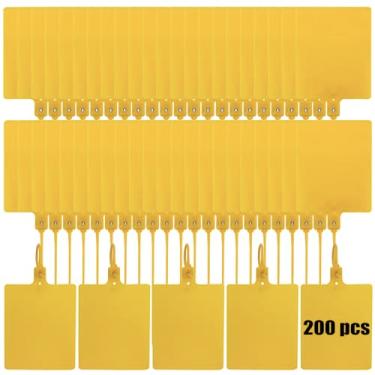 Imagem de Etiquetas de envio de plástico à prova d'água duráveis, pacote com 200, selos de segurança graváveis, etiquetas de pendurar e laços de marcador para armazenamento (amarelo)