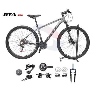 Imagem de Bicicleta Aro 29 Gti Roma Kit 2x9 Gta Sunrun Freio Disco K7 11/36 Pedivela 24/38d Garfo com Trava (Cinza/Preto, 19)