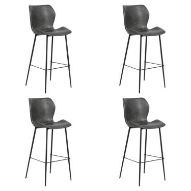 Imagem de Kit 4 Banquetas Alta Com Encosto Para Bancada Cozinha Penha R02 Sintético Cinza Grafite - Mpozenato